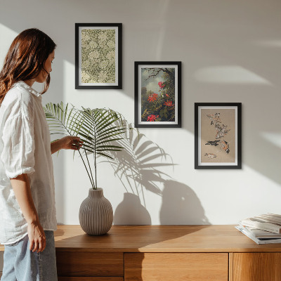 3-piece wall art set Flowers and birds in natural surroundings