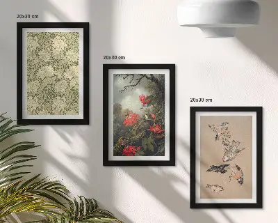 3-piece wall art set featuring flowers and birds in natural surroundings