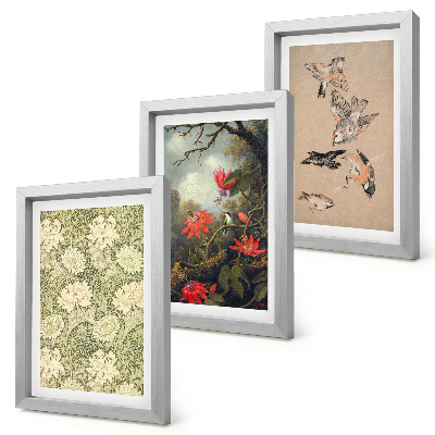 3-piece wall art set Flowers and birds in natural surroundings