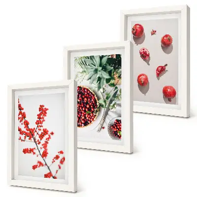 Red fruits and plants minimalist triptych framed in a minimalist style