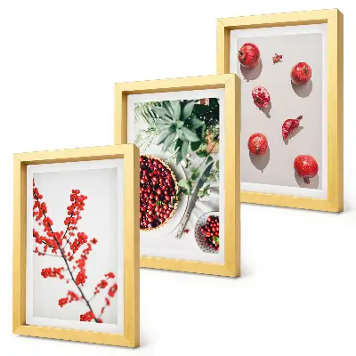 Red fruits and plants minimalist triptych framed in a minimalist style