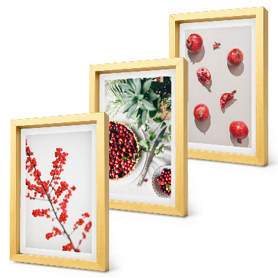 Framed triptych Red fruits and plants in a minimalist style