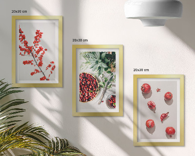 Framed triptych Red fruits and plants in a minimalist style
