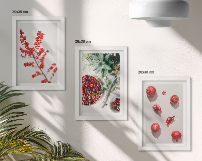 Framed triptych Red fruits and plants in a minimalist style