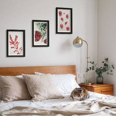 Framed triptych Red fruits and plants in a minimalist style