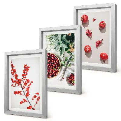 Red fruits and plants minimalist triptych framed in a minimalist style