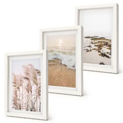 Beach grass waves and seaside stones wall art boho framed triptych