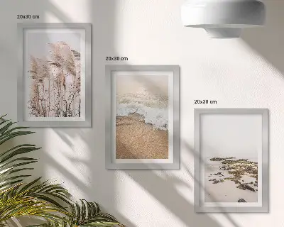 Beach grass waves and seaside stones wall art boho framed triptych