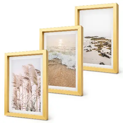 Beach grass waves and seaside stones wall art boho framed triptych