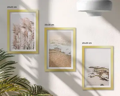 Beach grass waves and seaside stones wall art boho framed triptych
