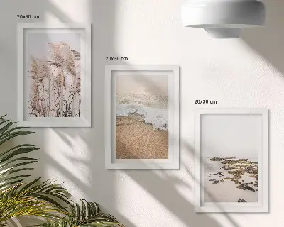 Beach grass waves and seaside stones wall art boho framed triptych