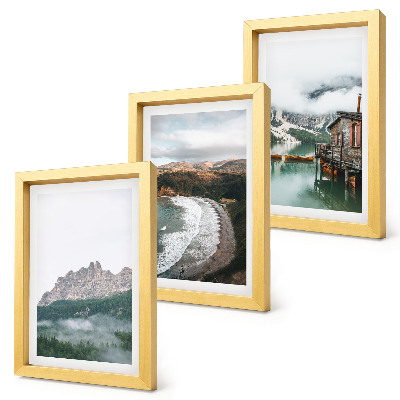 3-piece wall art set Mountain landscapes with a beach and a wooden house