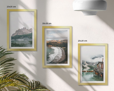 3-piece wall art set Mountain landscapes with a beach and a wooden house