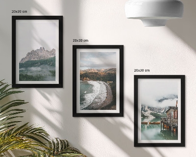 3-piece wall art set Mountain landscapes with a beach and a wooden house