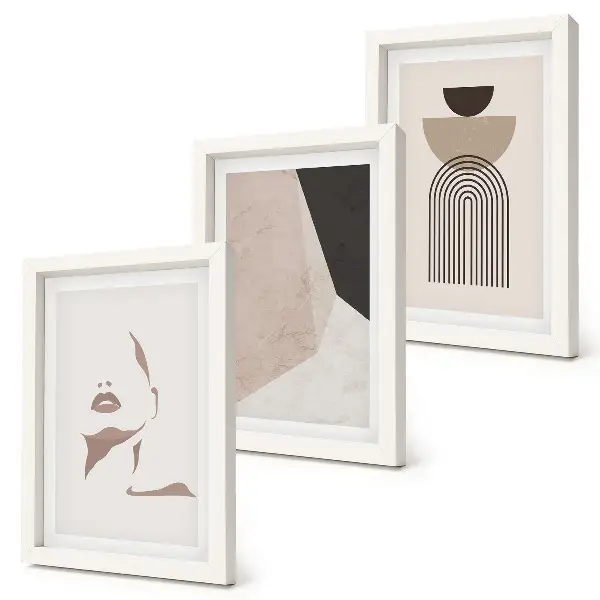 Abstract geometric shapes and woman's face art framed triptych