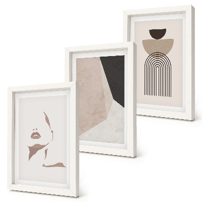 Framed triptych Abstract geometric shapes and a woman's face
