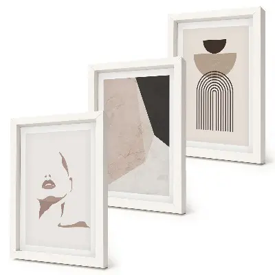 Abstract geometric shapes and woman's face art framed triptych