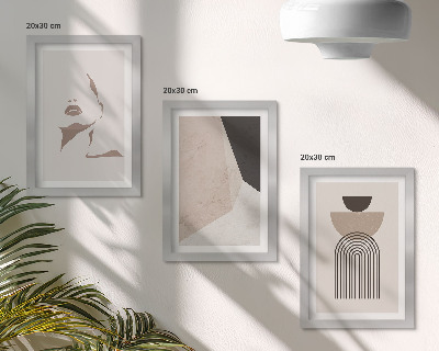 Framed triptych Abstract geometric shapes and a woman's face