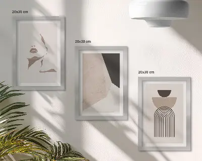 Abstract geometric shapes and woman's face art framed triptych
