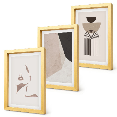 Framed triptych Abstract geometric shapes and a woman's face