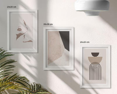 Framed triptych Abstract geometric shapes and a woman's face