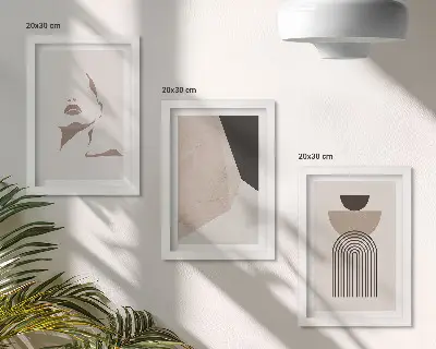 Abstract geometric shapes and woman's face art framed triptych