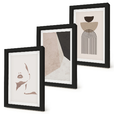 Framed triptych Abstract geometric shapes and a woman's face