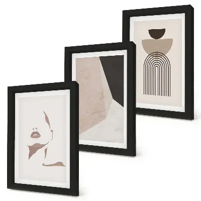 Abstract geometric shapes and woman's face art framed triptych