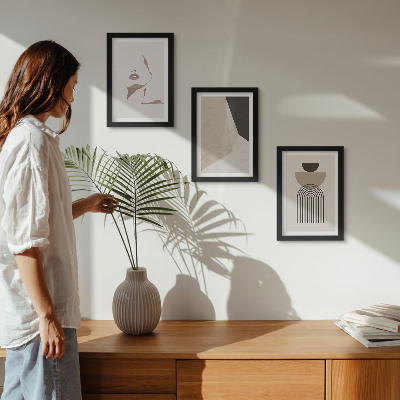 Framed triptych Abstract geometric shapes and a woman's face