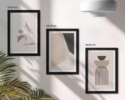 Framed triptych Abstract geometric shapes and a woman's face