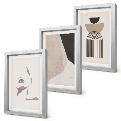 Framed triptych Abstract geometric shapes and a woman's face