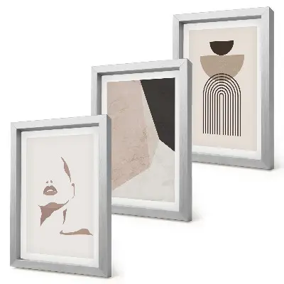 Abstract geometric shapes and woman's face art framed triptych