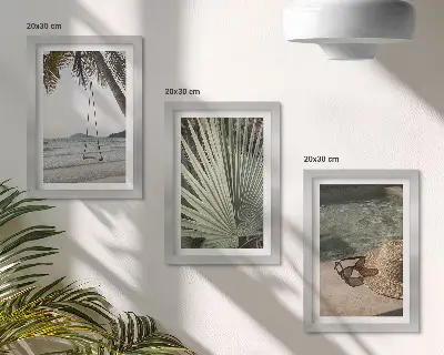 Palm leaf beach vacation triptych framed