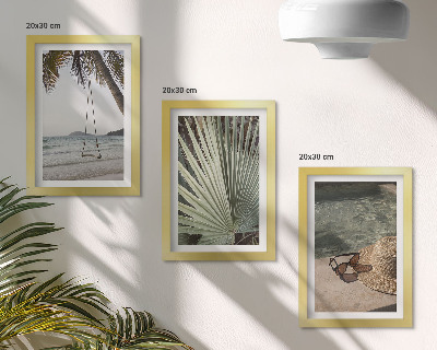 Framed triptych Palm leaf swing beach vacation