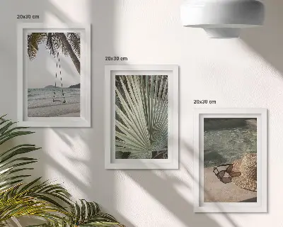 Palm leaf beach vacation triptych framed