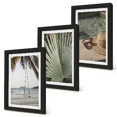 Palm leaf beach vacation triptych framed