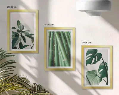 3-piece wall art set featuring bamboo stems and monstera leaves