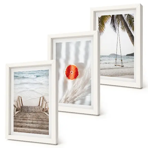 Framed triptych beach with wooden stairs and holiday atmosphere