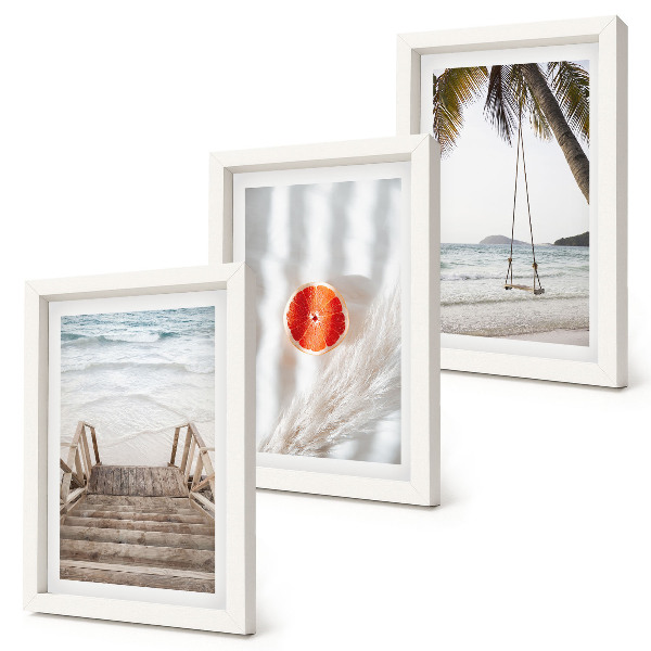 Framed triptych Beach with wooden stairs, holiday atmosphere