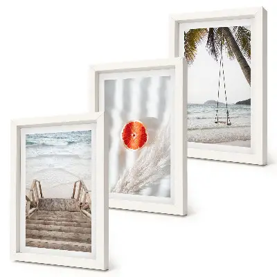 Framed triptych beach with wooden stairs and holiday atmosphere