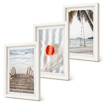 Framed triptych Beach with wooden stairs, holiday atmosphere