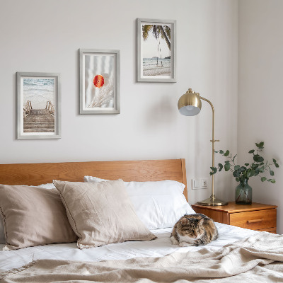 Framed triptych Beach with wooden stairs, holiday atmosphere