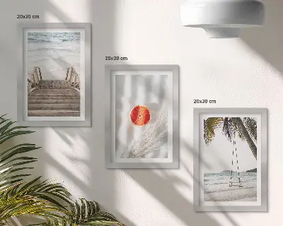 Framed triptych beach with wooden stairs and holiday atmosphere