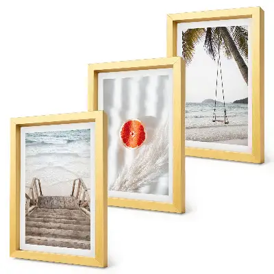 Framed triptych beach with wooden stairs and holiday atmosphere