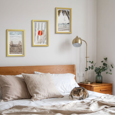 Framed triptych Beach with wooden stairs, holiday atmosphere