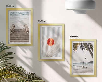 Framed triptych Beach with wooden stairs, holiday atmosphere