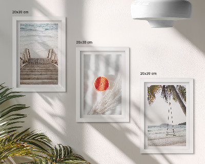 Framed triptych Beach with wooden stairs, holiday atmosphere