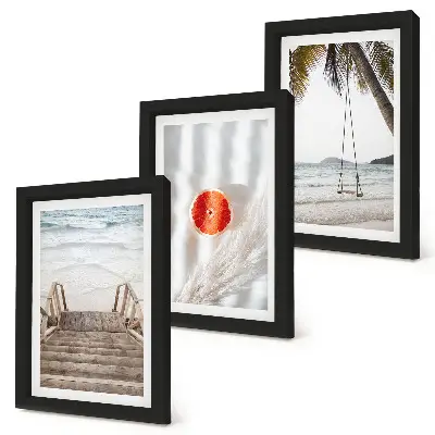 Framed triptych beach with wooden stairs and holiday atmosphere