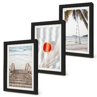 Framed triptych Beach with wooden stairs, holiday atmosphere