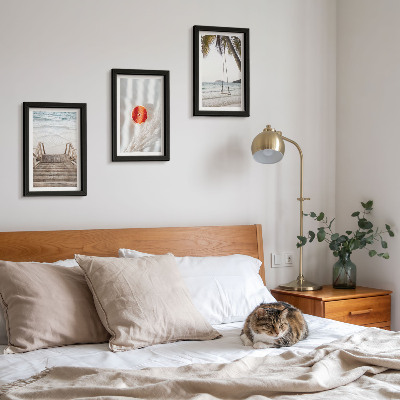 Framed triptych Beach with wooden stairs, holiday atmosphere